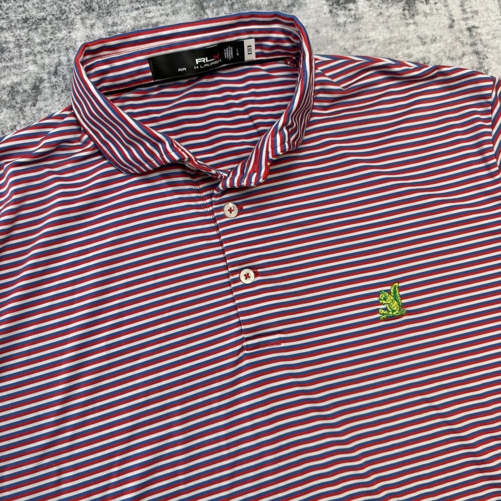 RLX‎ Ralph Lauren Polo Shirt Mens Large Red White Blue Striped The Country Club